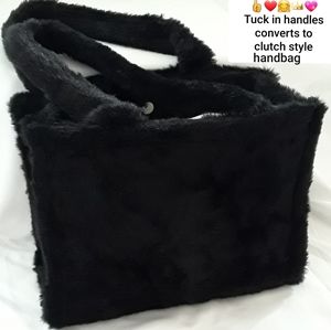 Black Vegan Fur Convertible Handbag